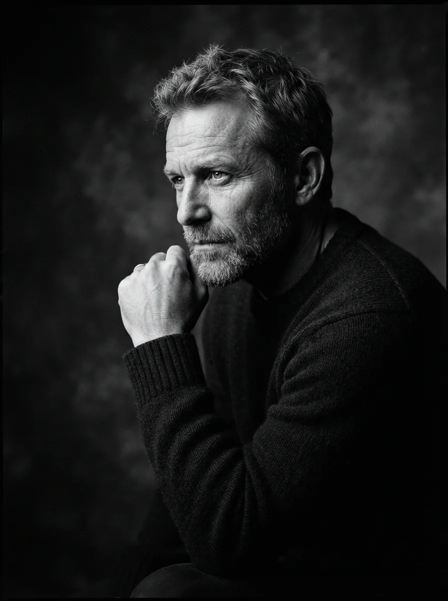 Black and white studio portrait with side lighting