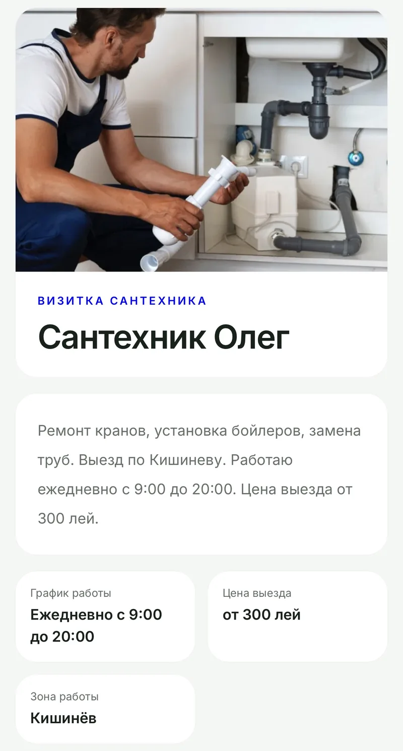 Пример страницы-визитки сантехника
