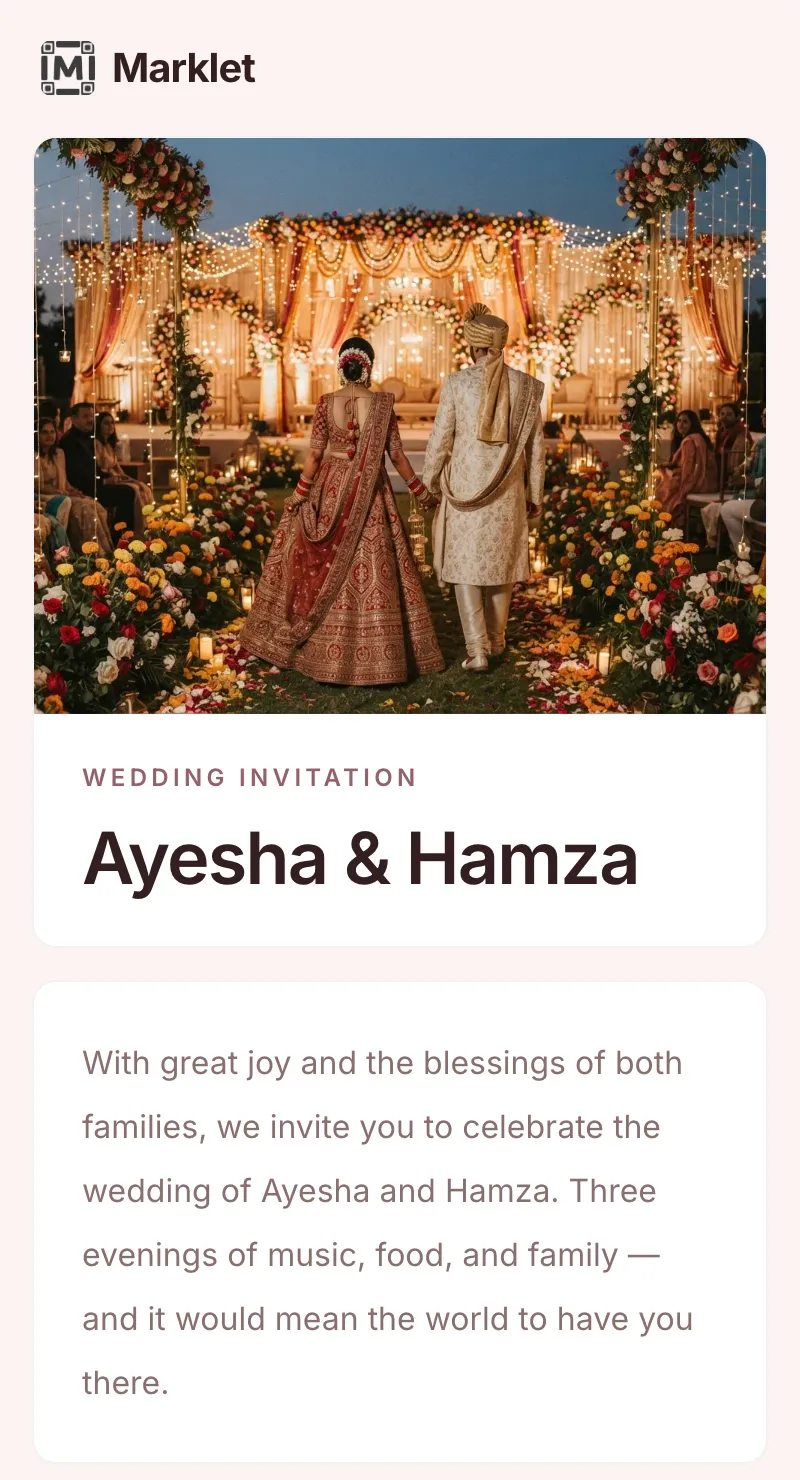 Wedding invitation page created with Marklet