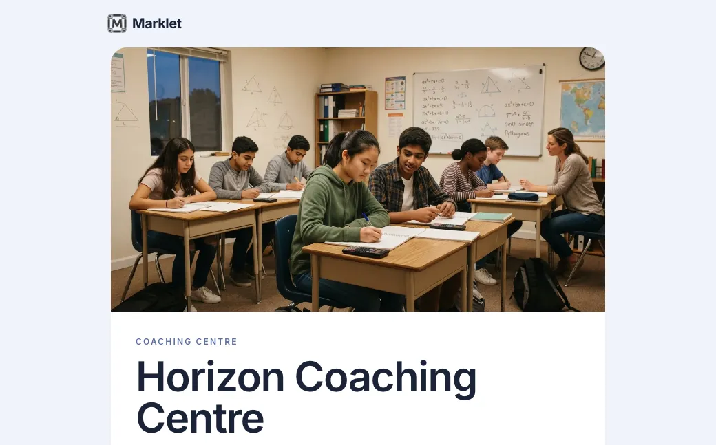 Coaching centre page created with Marklet