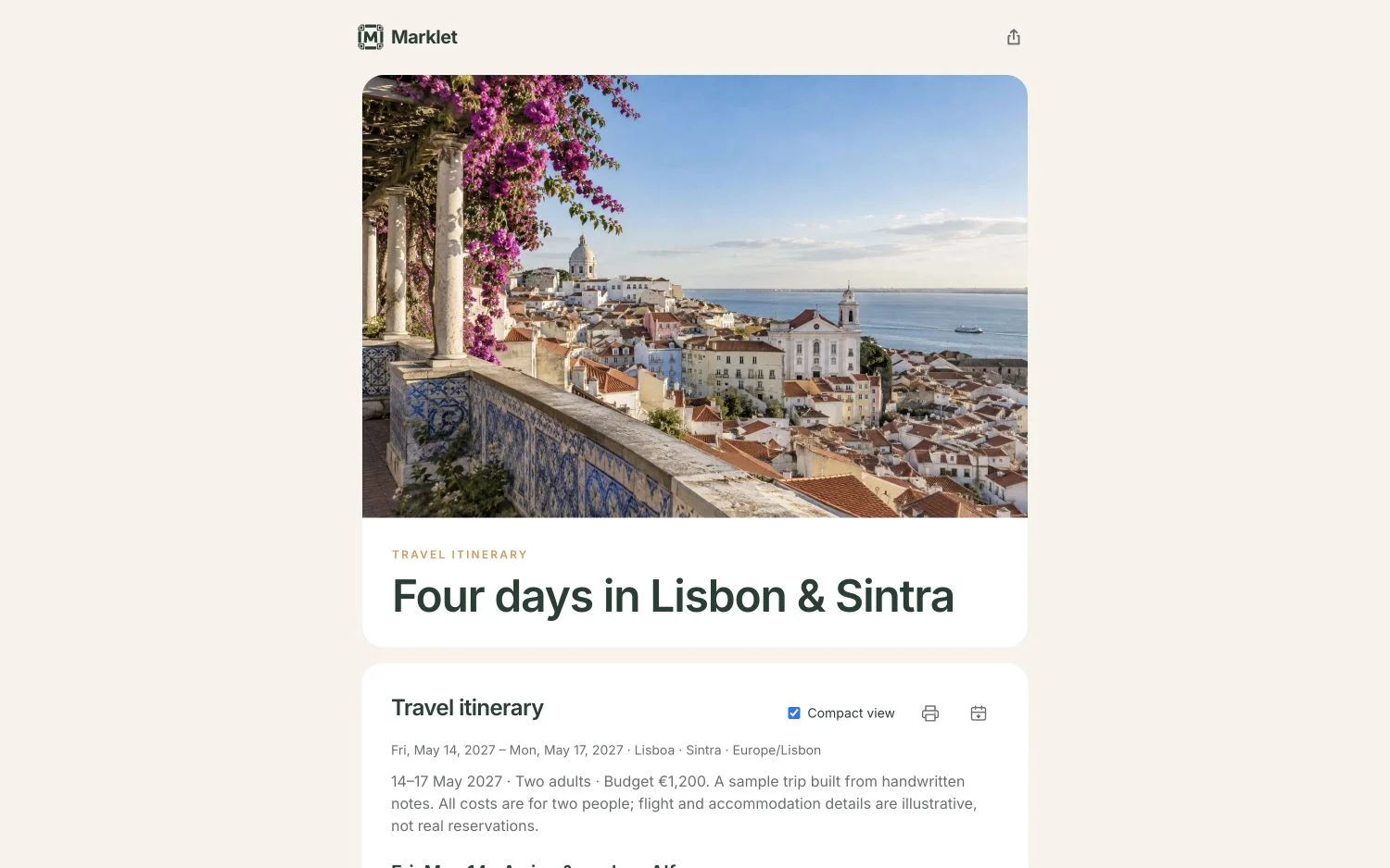Travel itinerary