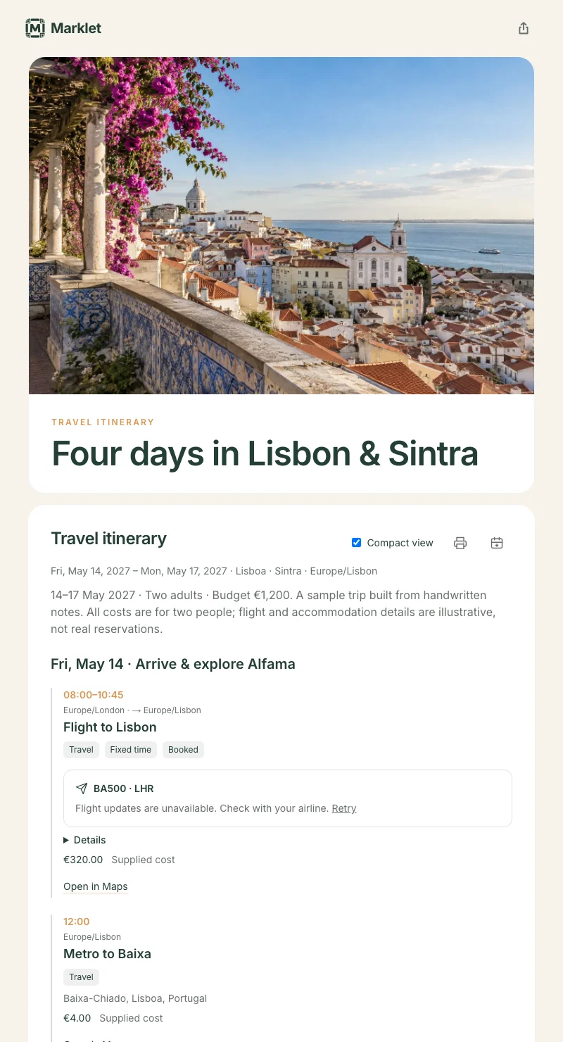 Travel itinerary