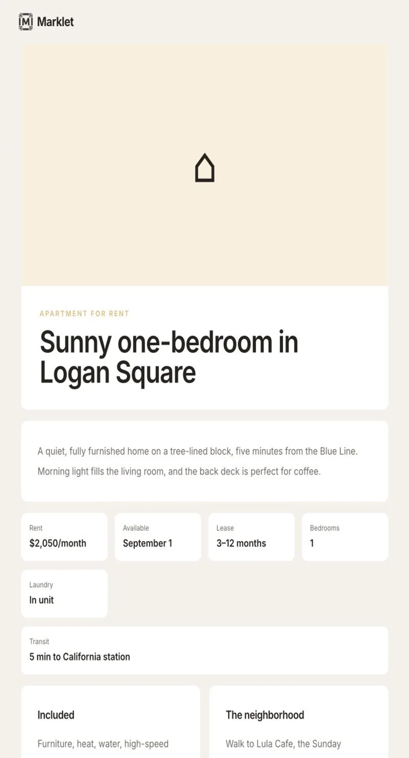 Apartment rental page created with Marklet