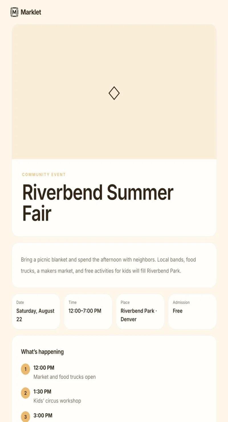 Community event page created with Marklet