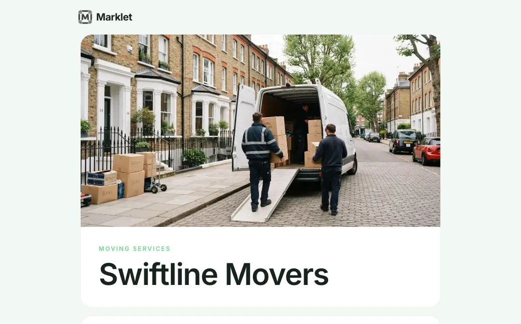 Moving services page created with Marklet